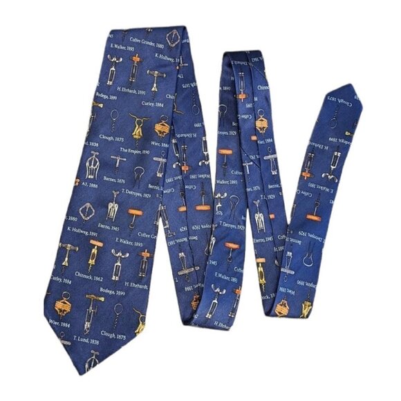 VINTAGE MUSEUM ARTIFACTS silk tie navy corkscrew collection - Picture 1 of 9